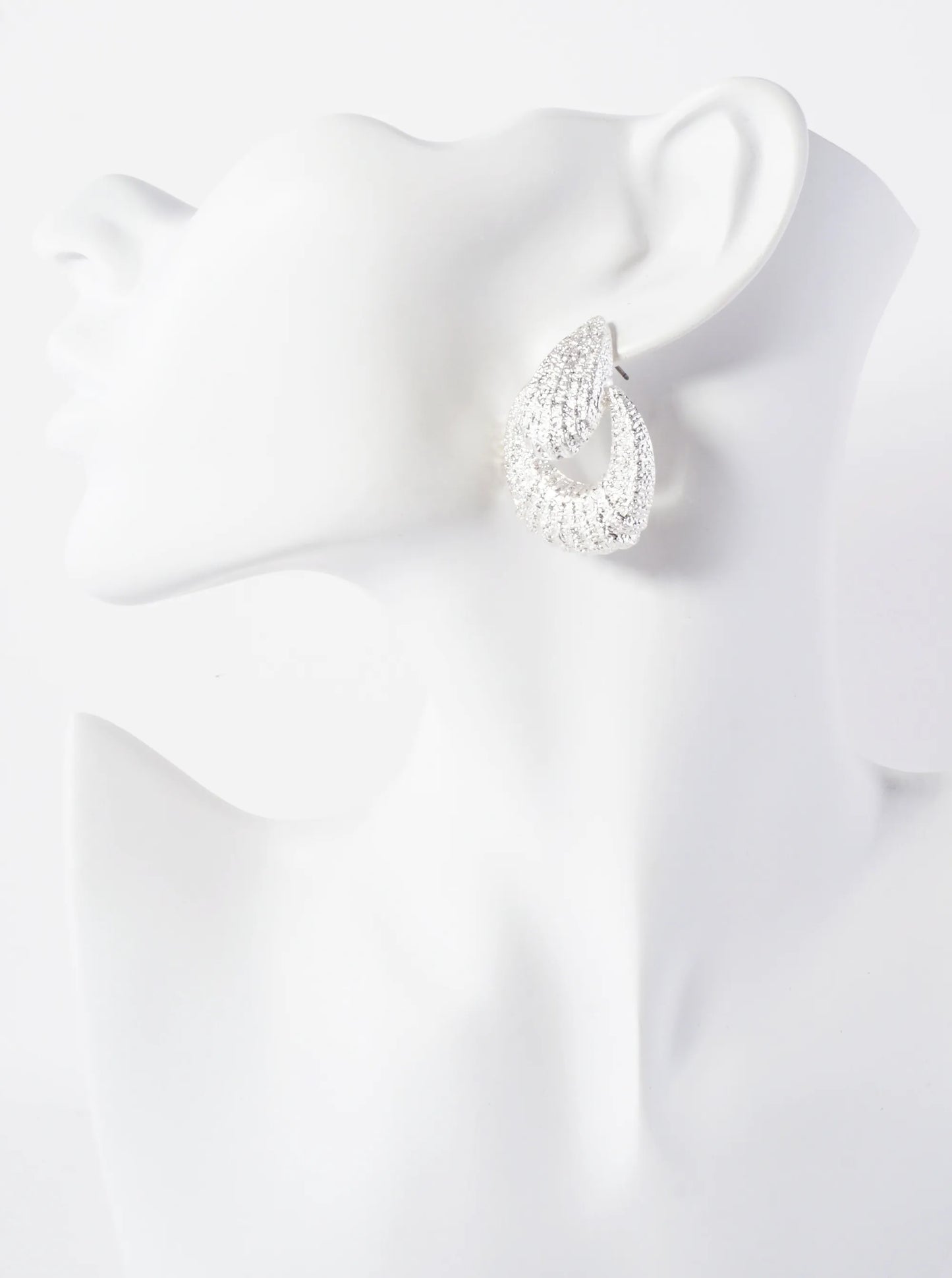 Textured Metal Teardrop Doorknocker Design Earrings With-Titanium-Post