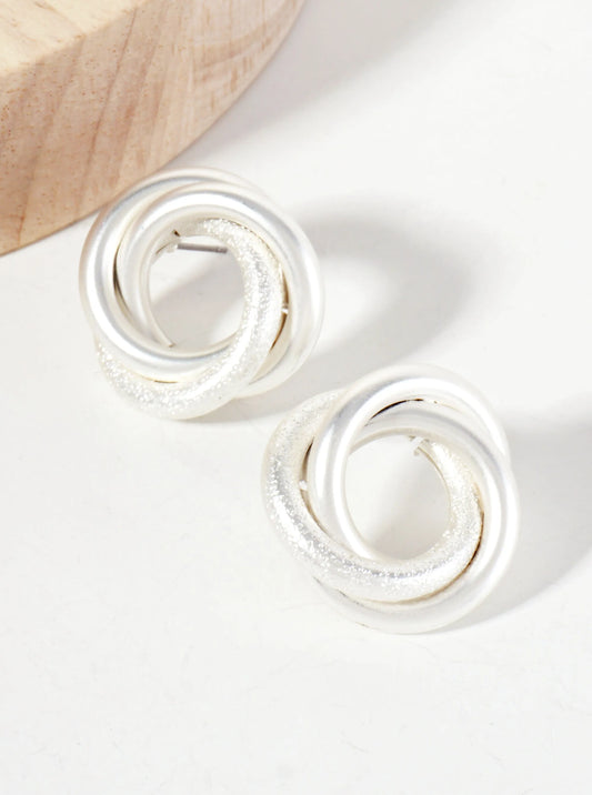 Textured Metal Three Interlocking Circle Post Earrings