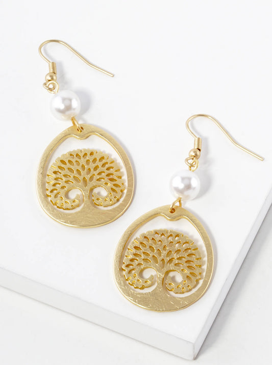 Textured Metal Tree Of Life Dangle Drop Earrings