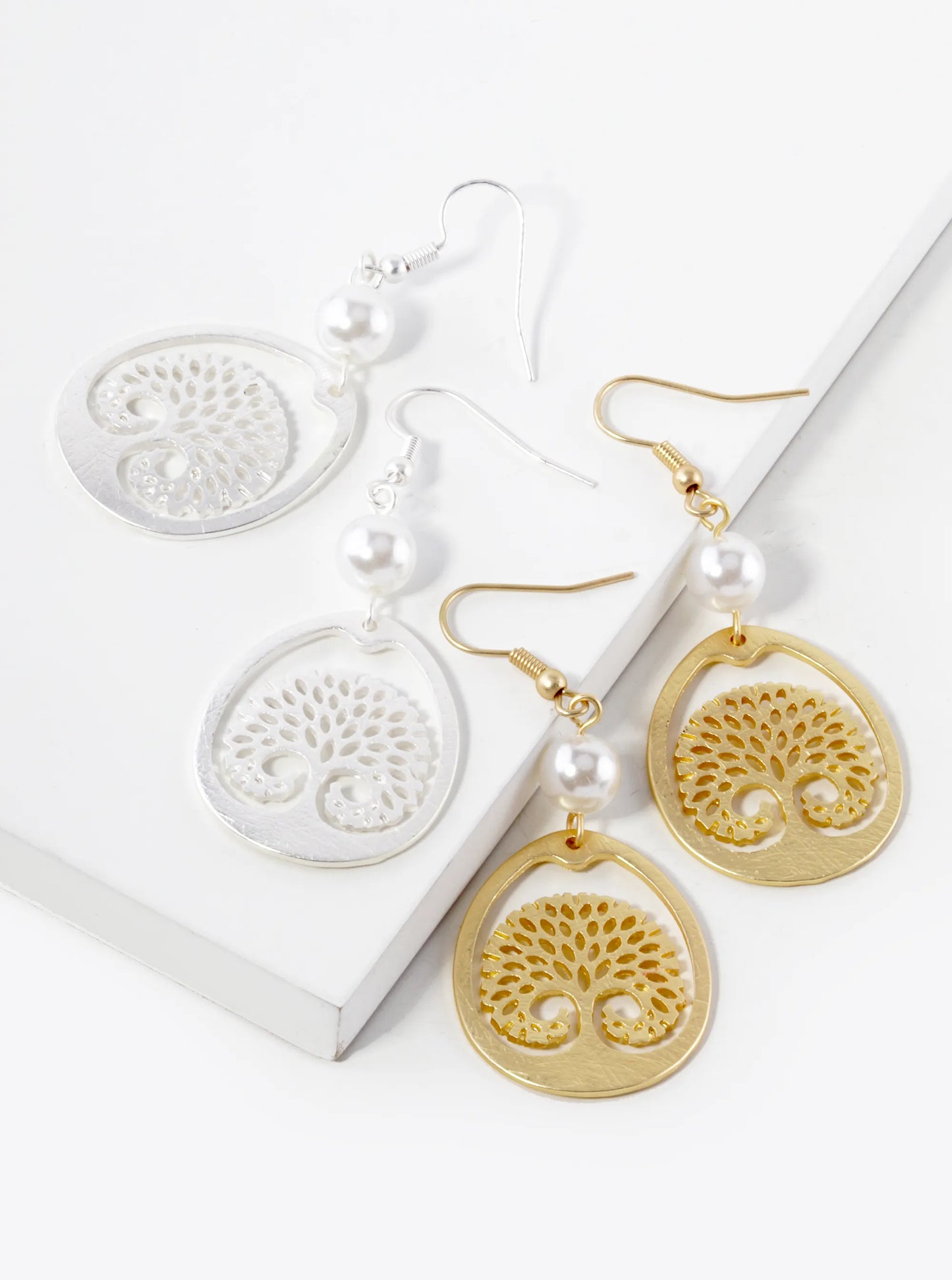 Textured Metal Tree Of Life Dangle Drop Earrings