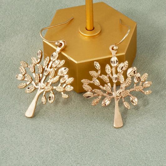 Textured Metal Tree-of-Life Dangle Earrings