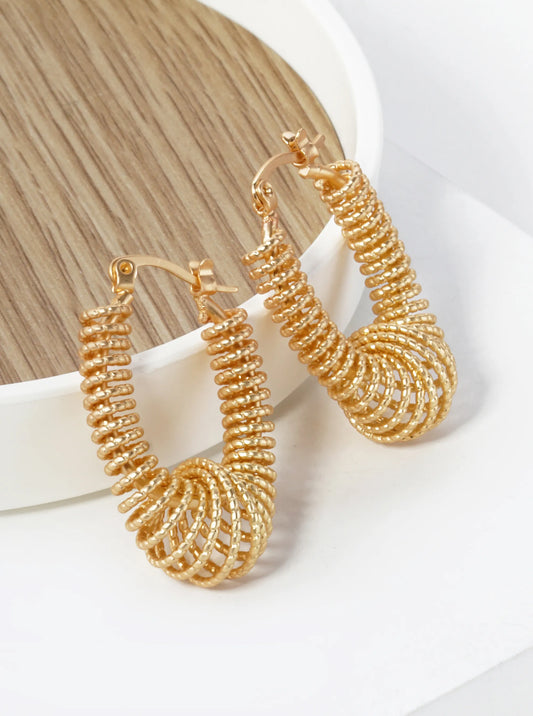 Textured Metal Wire Spiral Oval Hoop Earrings