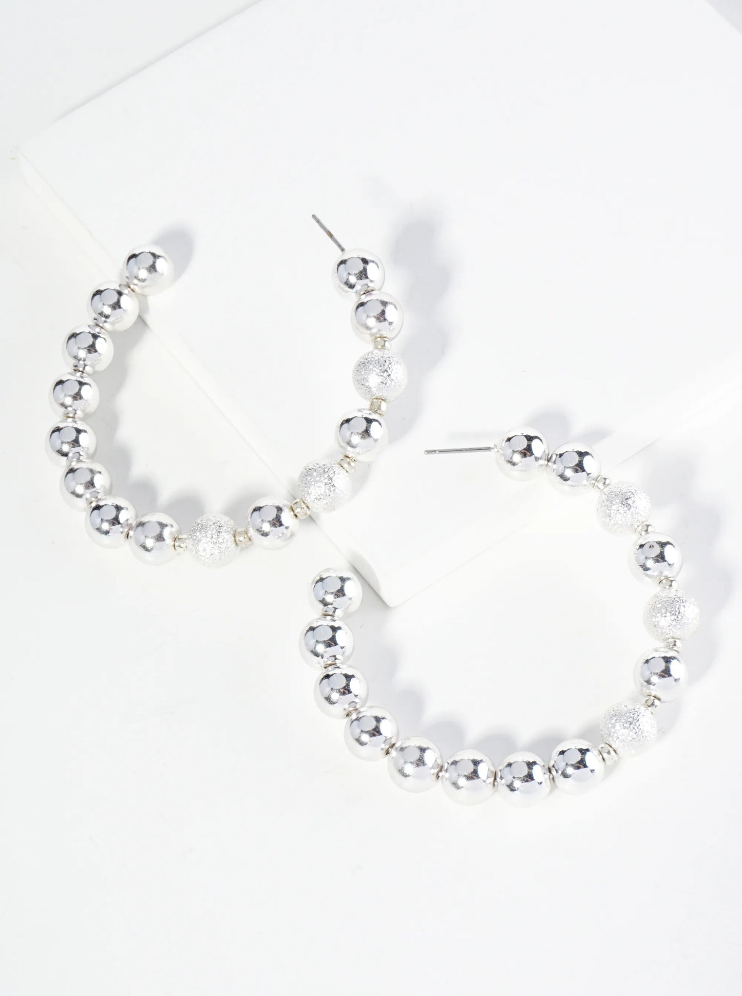 Textured Metallic Ball Beaded 55mm Open Hoop Earrings