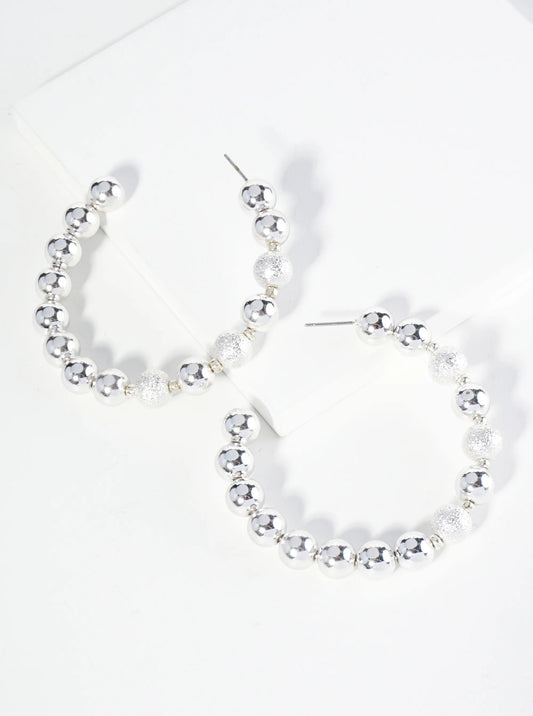 Textured Metallic Ball Beaded 55mm Open Hoop Earrings