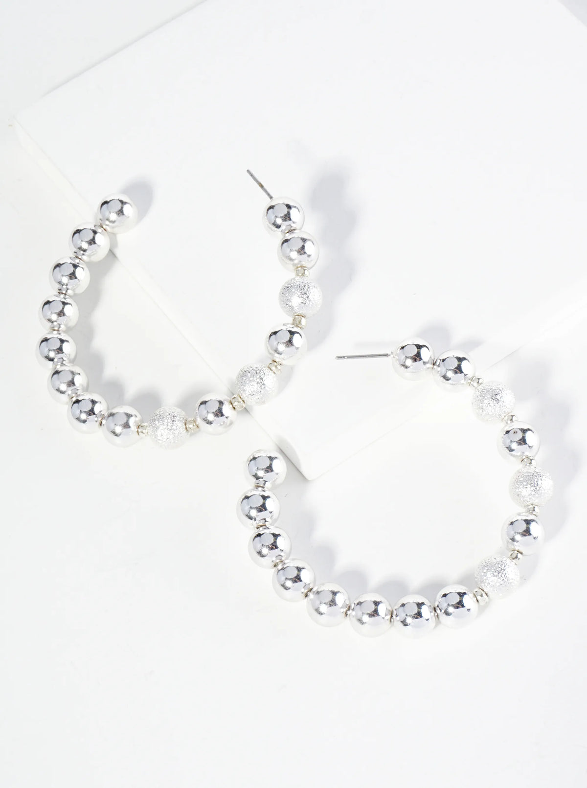 Textured Metallic Ball Beaded 55mm Open Hoop Earrings