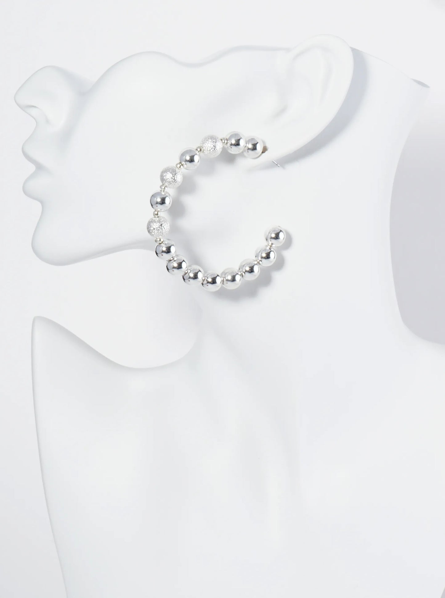 Textured Metallic Ball Beaded 55mm Open Hoop Earrings