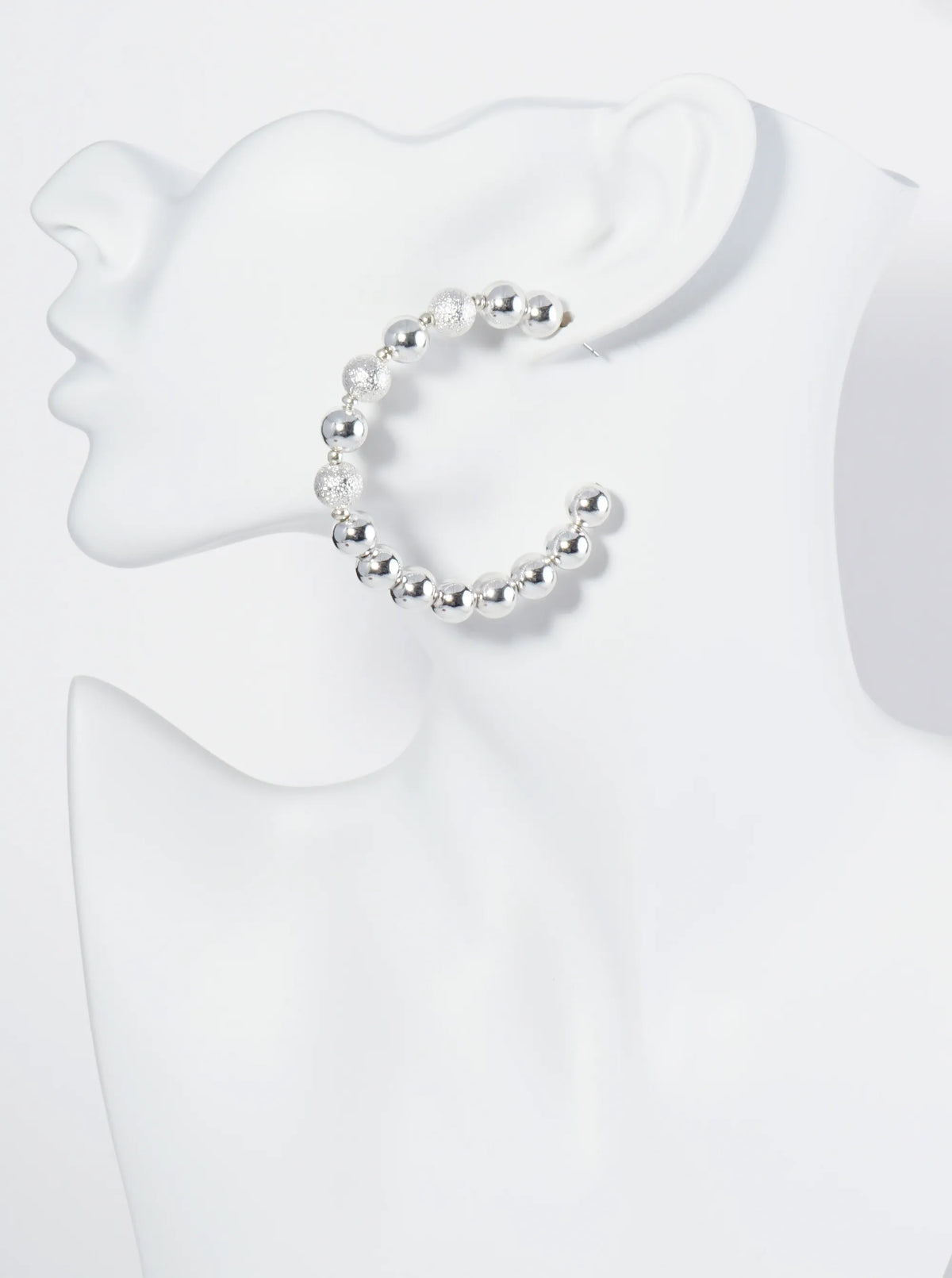 Textured Metallic Ball Beaded 55mm Open Hoop Earrings
