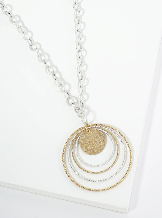 Textured Multi Circle Pendant 24 Inch Necklace