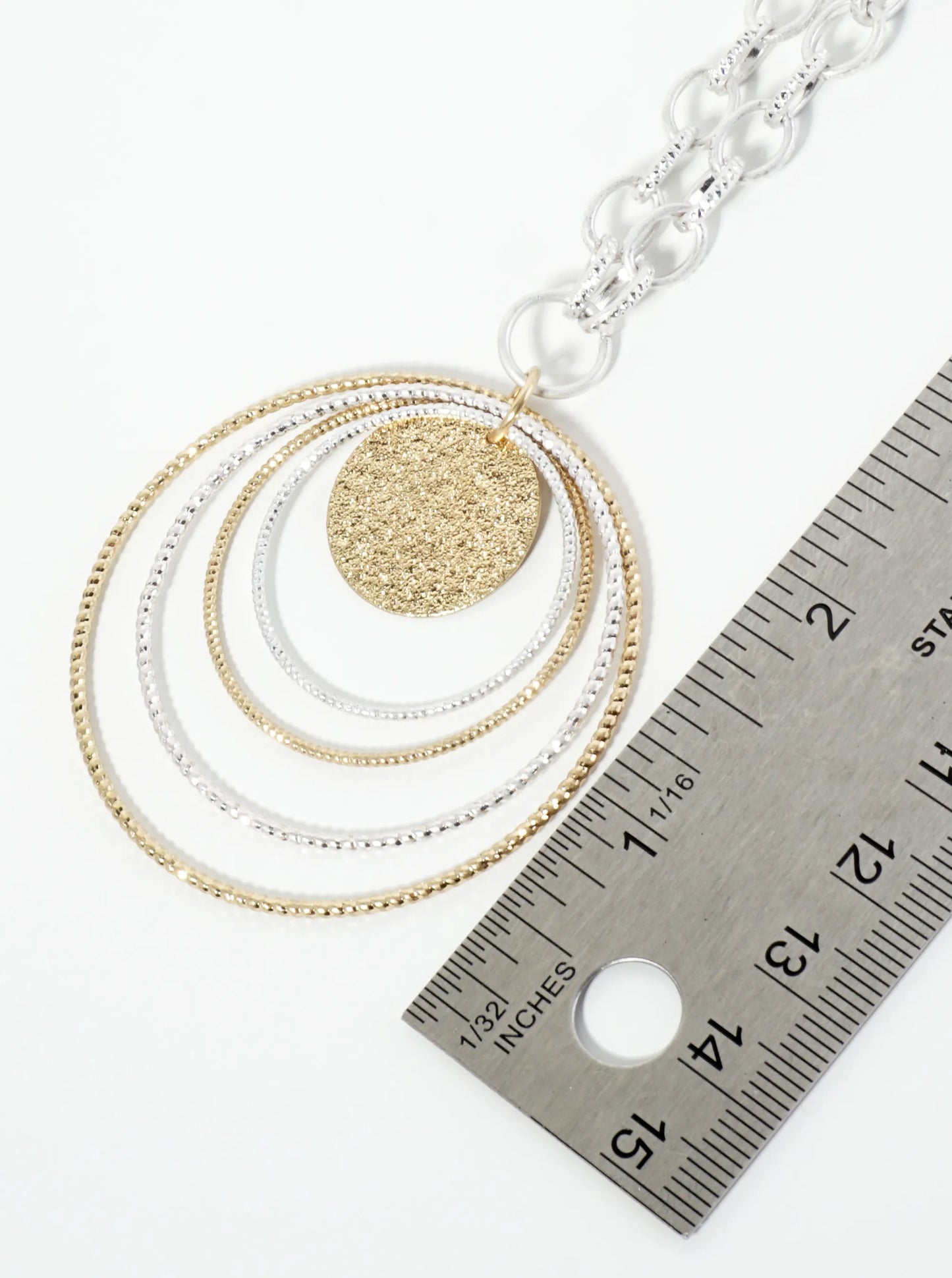Textured Multi Circle Pendant 24 Inch Necklace