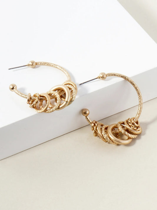Textured O-Ring Accent 30mm Open Hoop Earrings