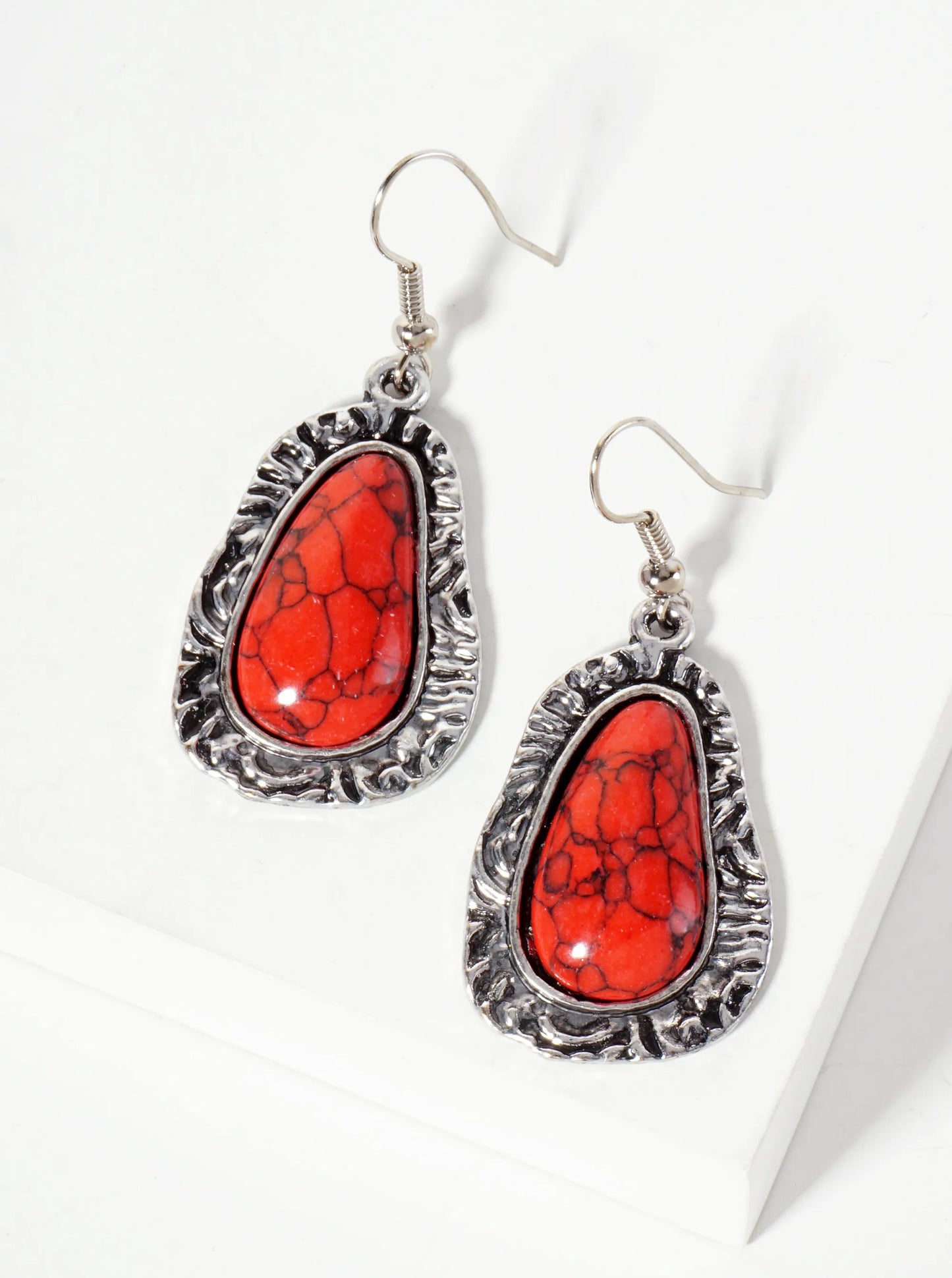 Textured Organic-Shaped Semi-Precious Natural-Stone Western Dangle Earrings