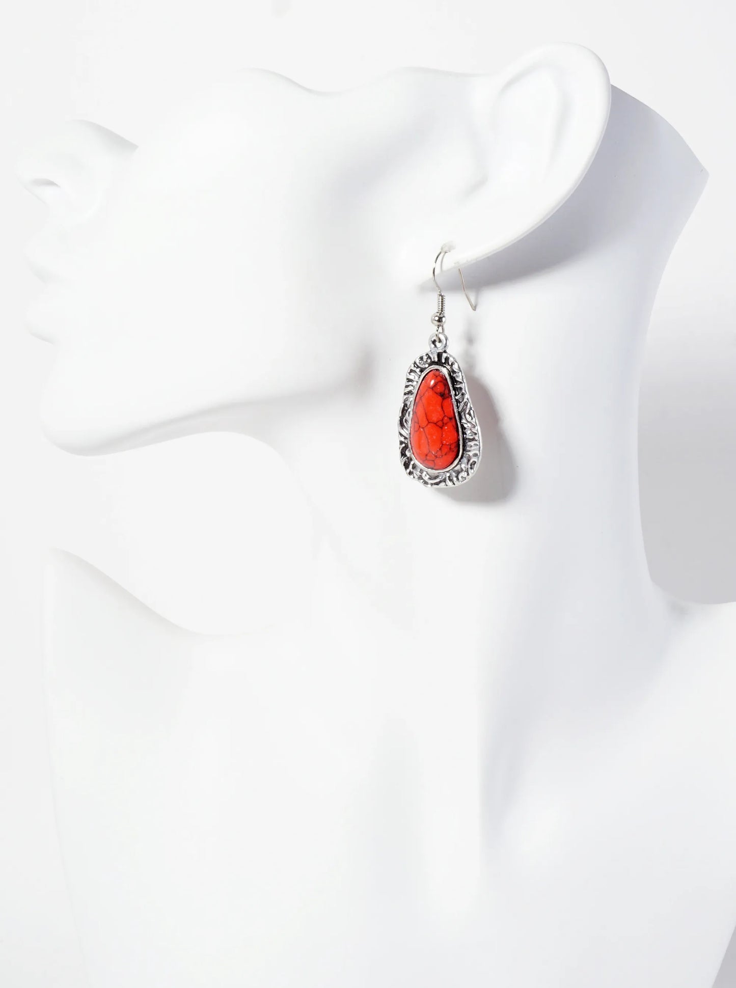 Textured Organic-Shaped Semi-Precious Natural-Stone Western Dangle Earrings