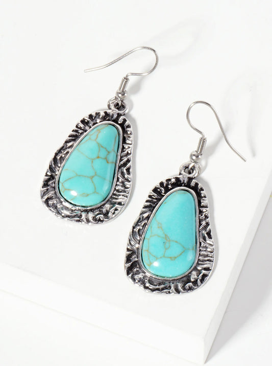 Textured Organic-Shaped Semi-Precious Natural-Stone Western Dangle Earrings