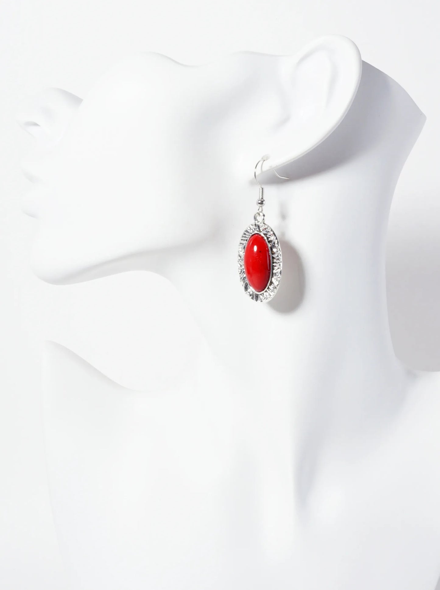 Textured Oval-Shaped Semi-Precious Natural-Stone Dangle Drop Earrings