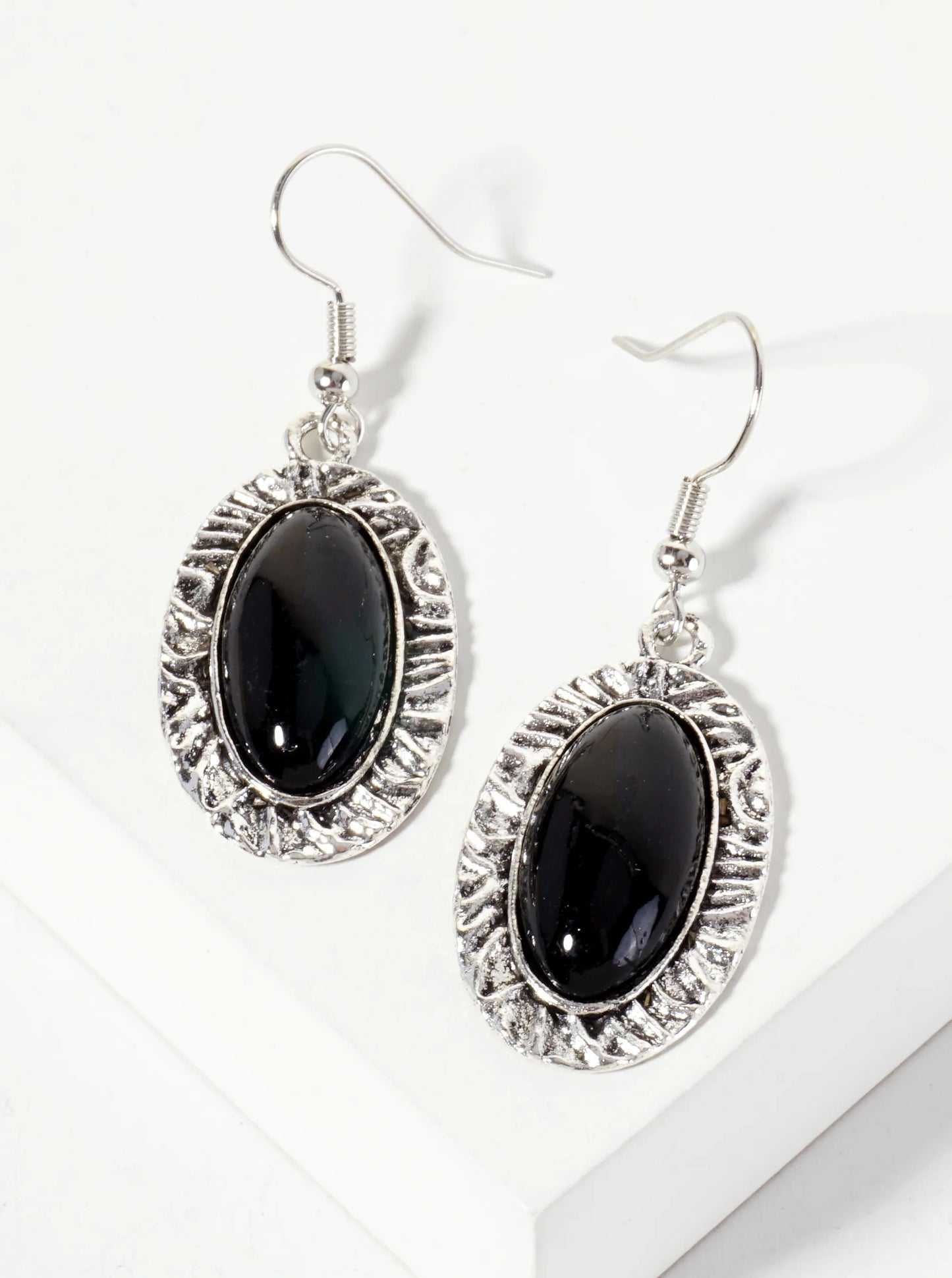 Textured Oval-Shaped Semi-Precious Natural-Stone Dangle Drop Earrings