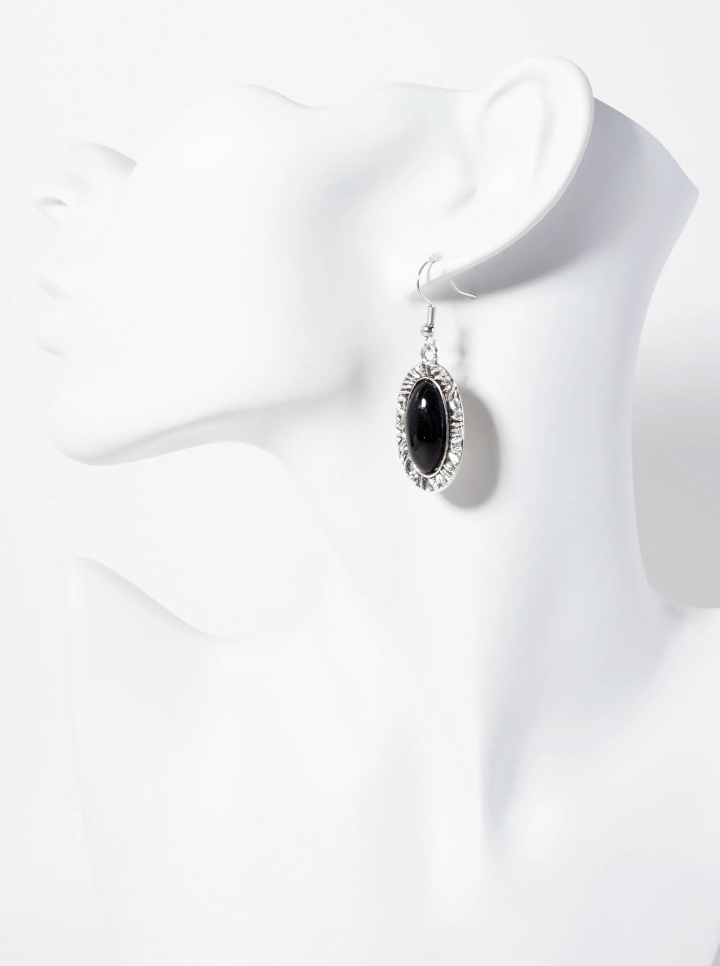 Textured Oval-Shaped Semi-Precious Natural-Stone Dangle Drop Earrings