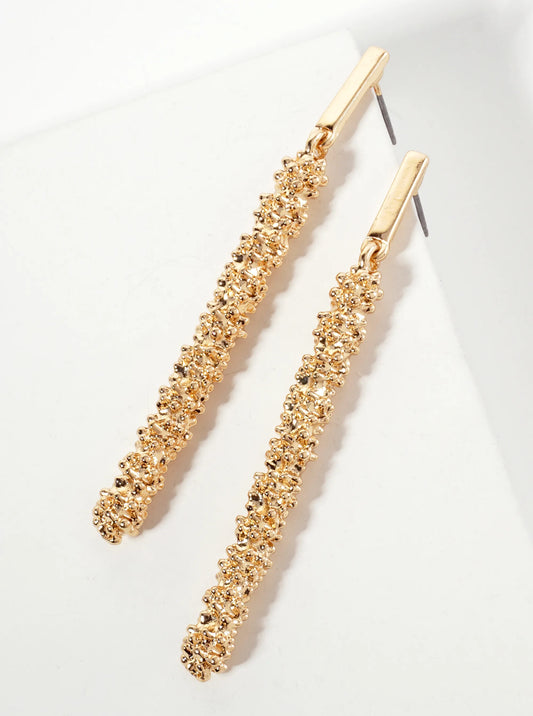 Textured Polished Metal Bar Drop Dangle Post Earrings