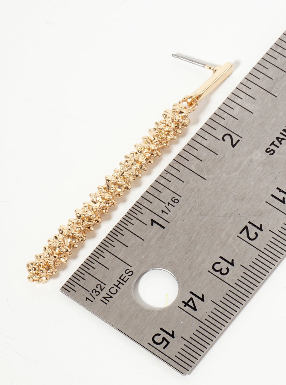 Textured Polished Metal Bar Drop Dangle Post Earrings