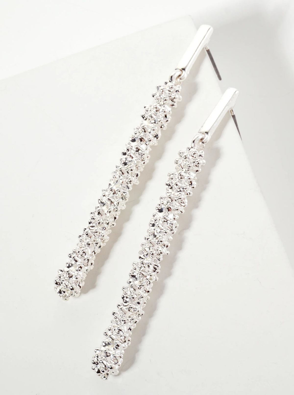 Textured Polished Metal Bar Drop Dangle Post Earrings