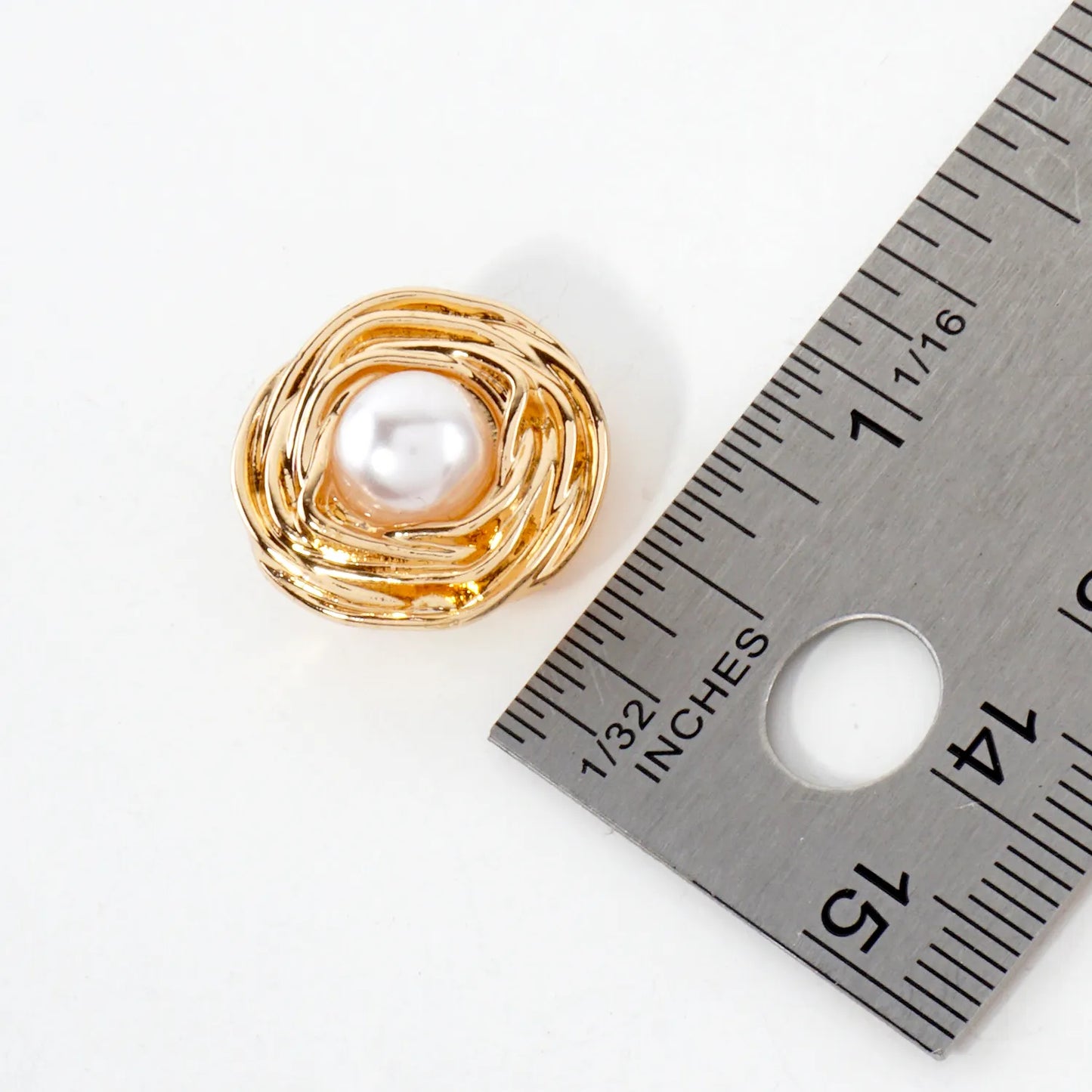 Textured Polished Metal Round Pearl Clip-On Earrings