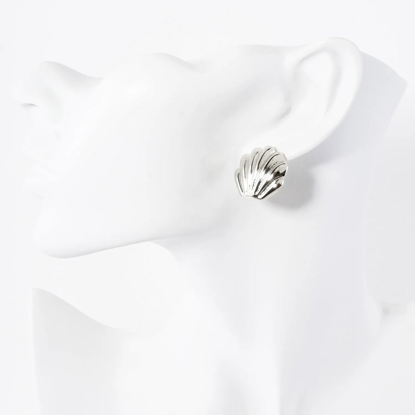 Textured Polished Seashell Design 14K-Gold-Dipped Brass Sea-Life Stud Earrings