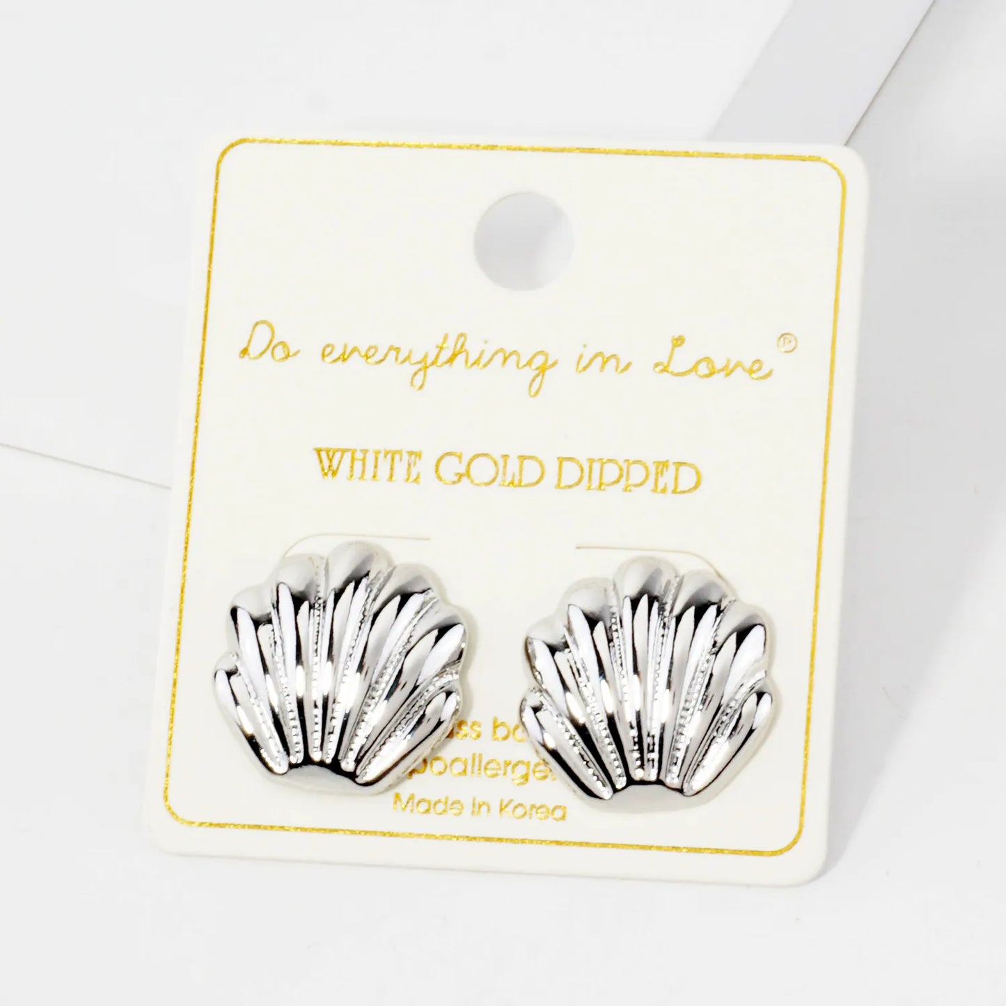 Textured Polished Seashell Design 14K-Gold-Dipped Brass Sea-Life Stud Earrings