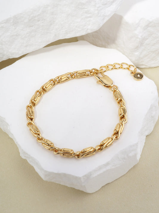 Textured Rectangle Link Brass Bracelet