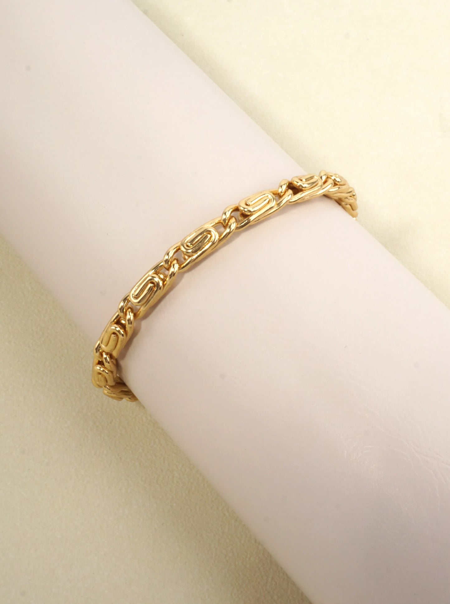 Textured Rectangle Link Brass Bracelet