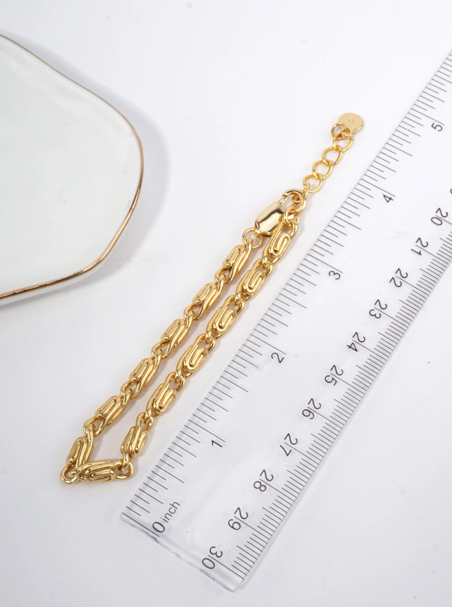 Textured Rectangle Link Brass Bracelet