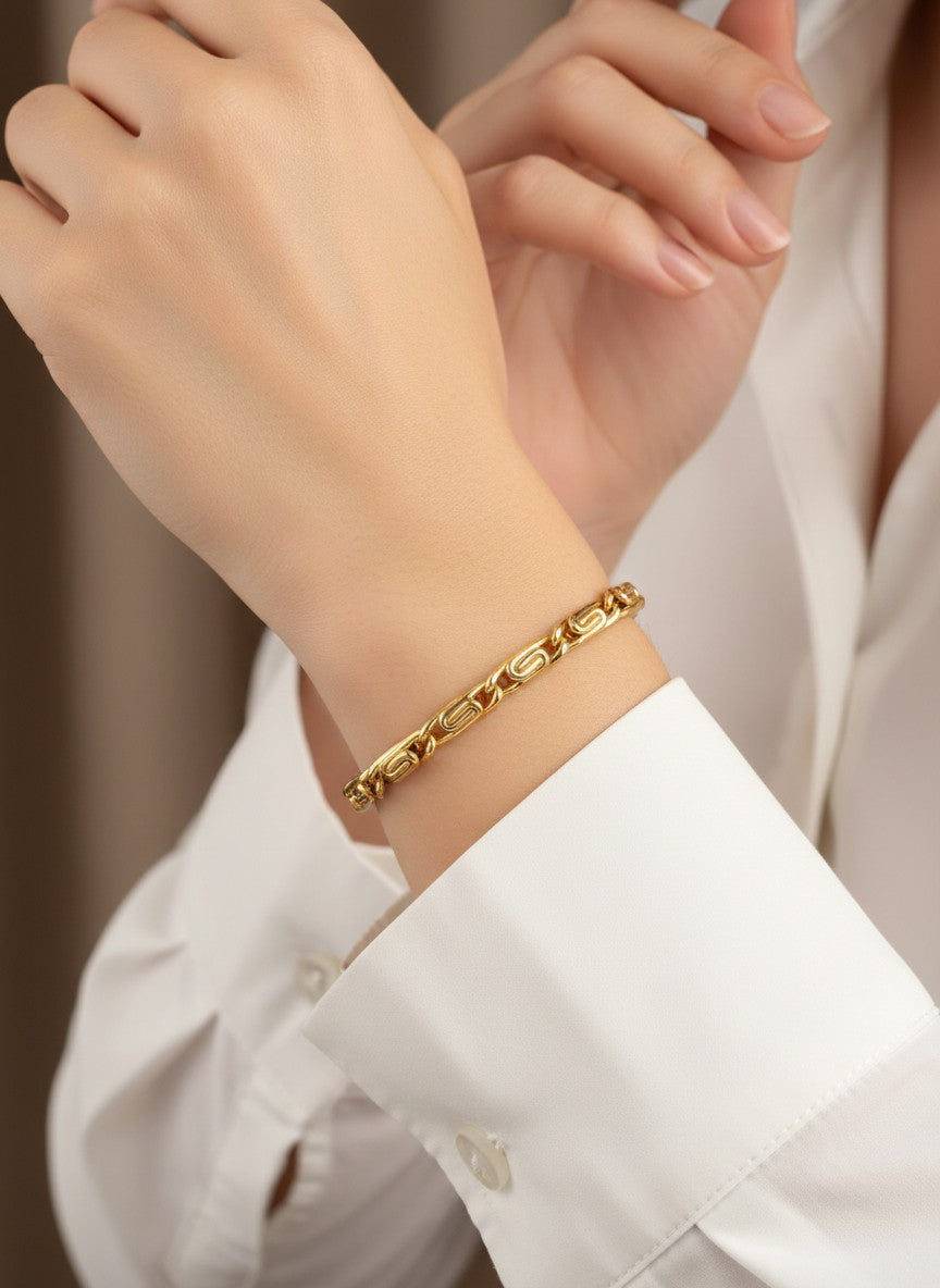 Textured Rectangle Link Brass Bracelet