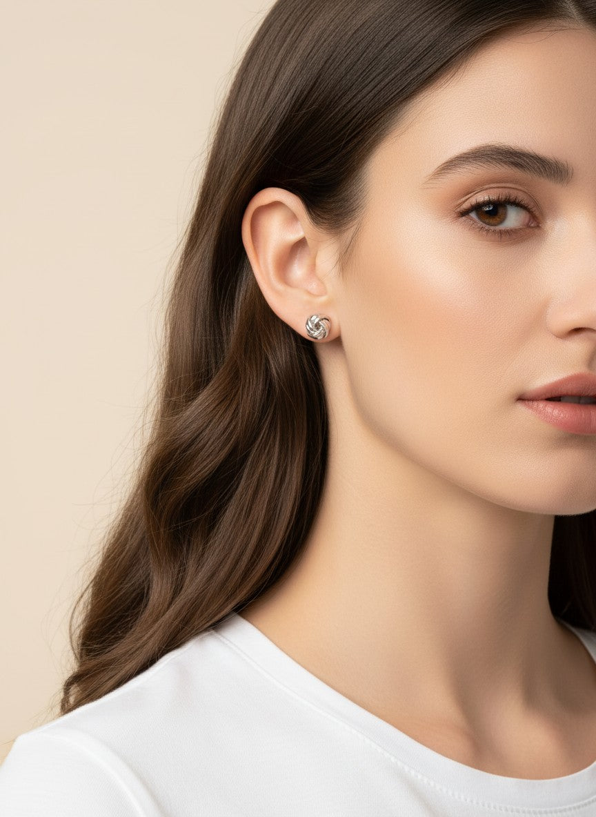 Textured Ribbed Knot Stud Earrings