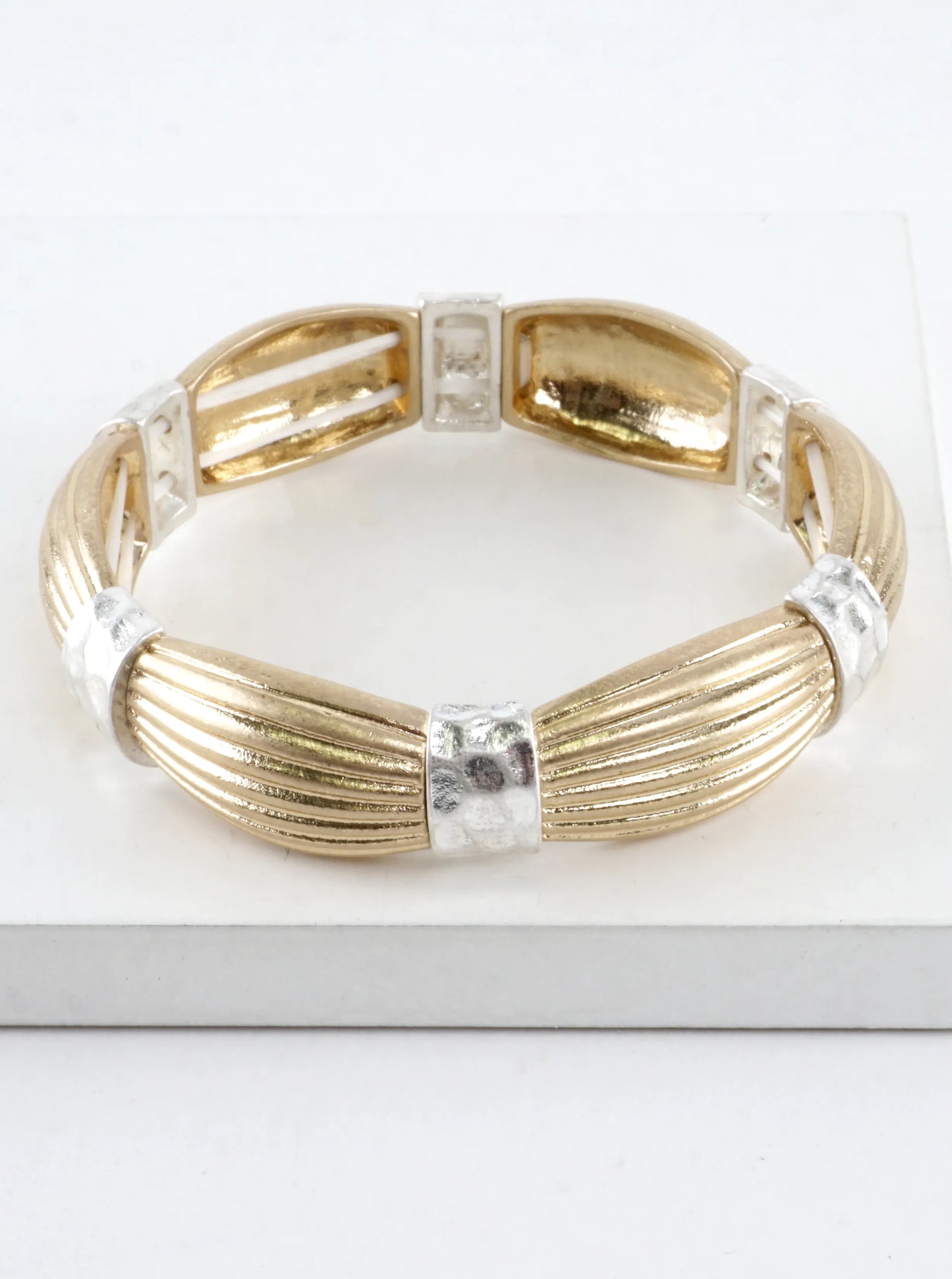 Textured Ribbed Sections Stretch Bracelet