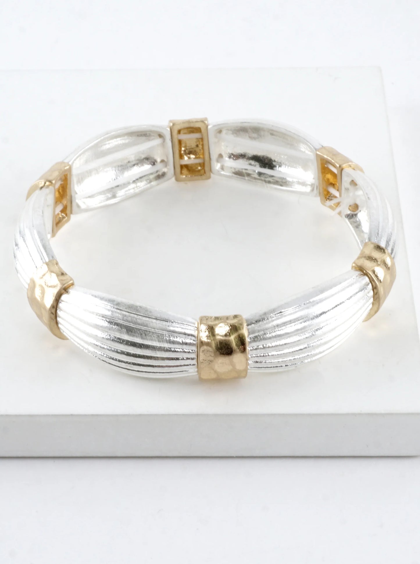Textured Ribbed Sections Stretch Bracelet