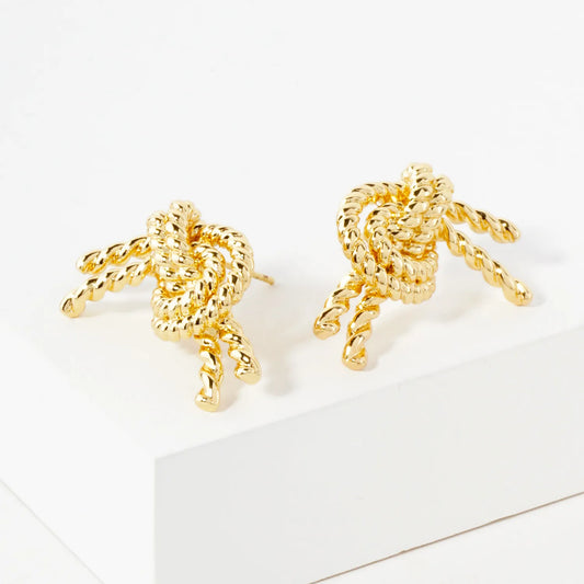 Textured Rope Knot Design 14K-Gold-Dipped Brass Stud Earrings