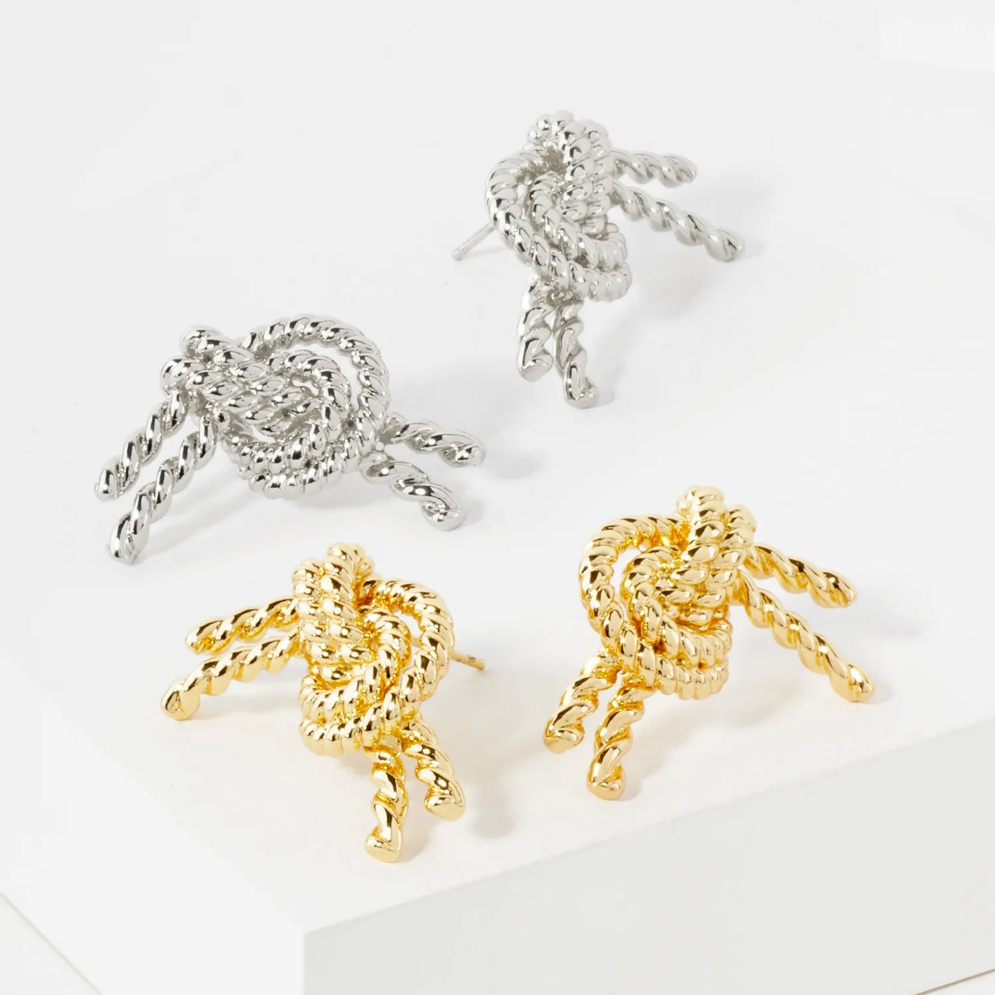 Textured Rope Knot Design 14K-Gold-Dipped Brass Stud Earrings