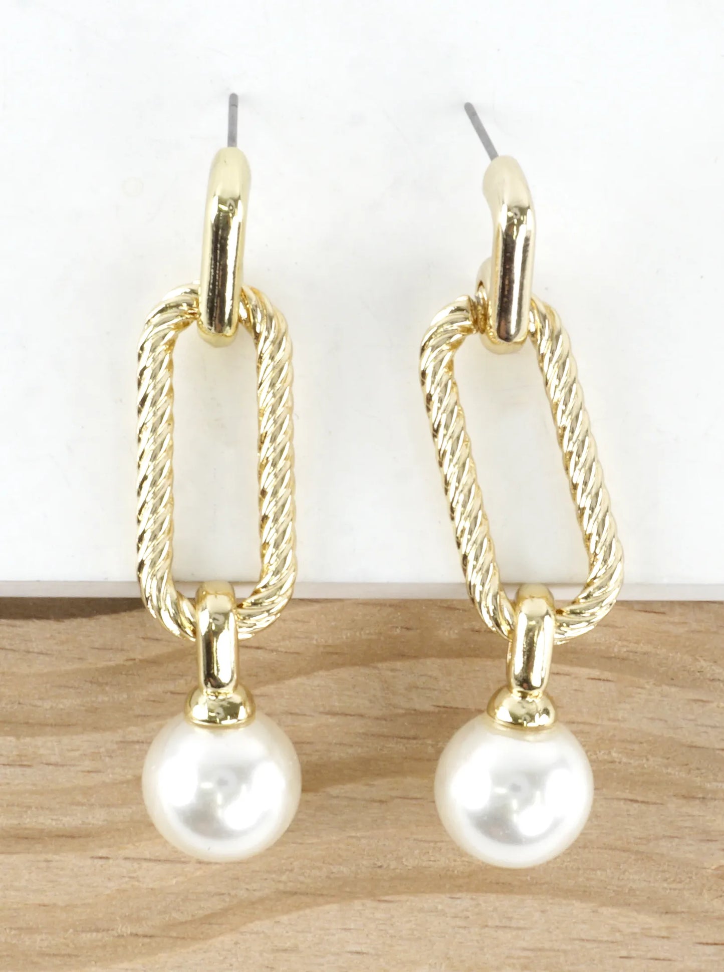 Textured Rope Link Pearl Drop Dangle Earrings