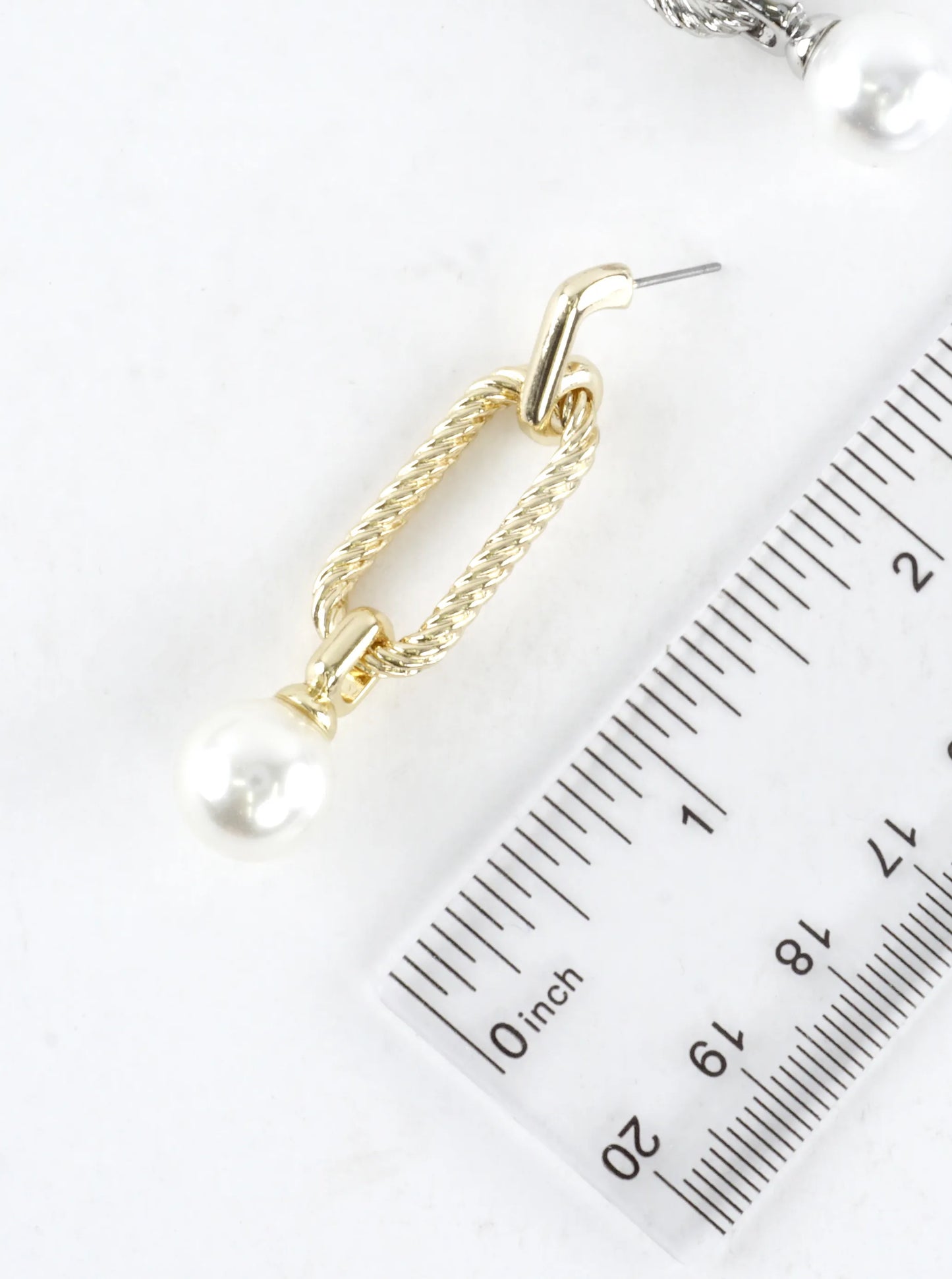 Textured Rope Link Pearl Drop Dangle Earrings