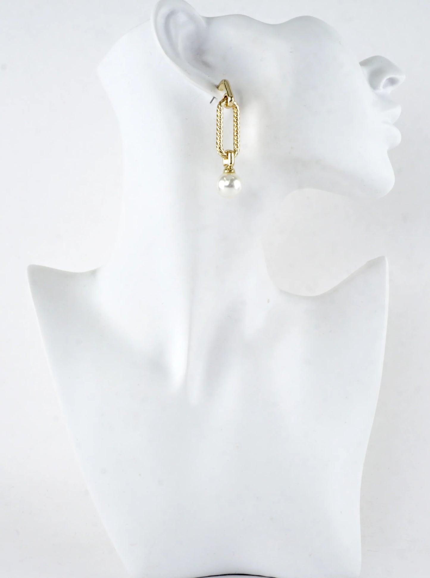 Textured Rope Link Pearl Drop Dangle Earrings