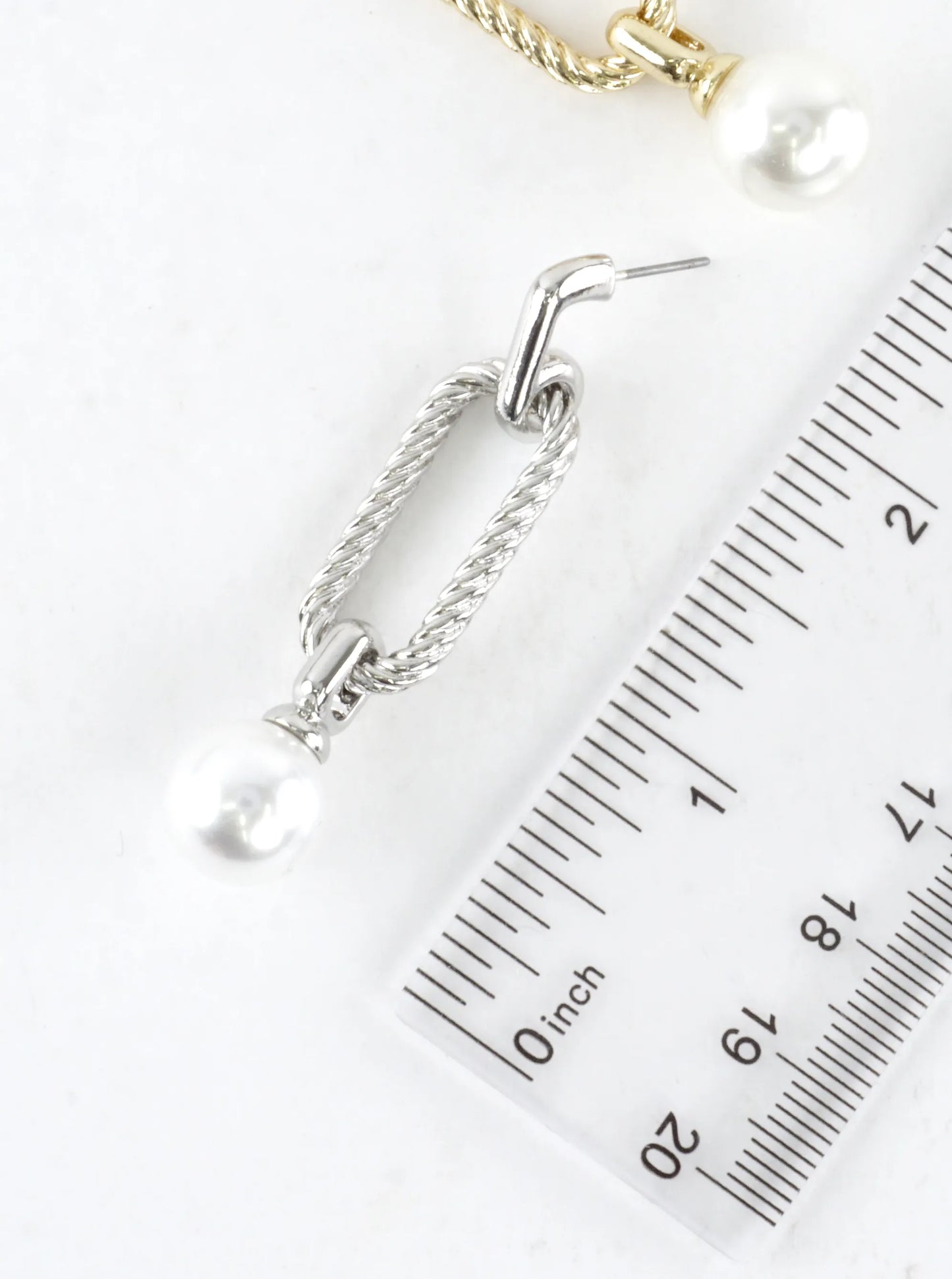 Textured Rope Link Pearl Drop Dangle Earrings