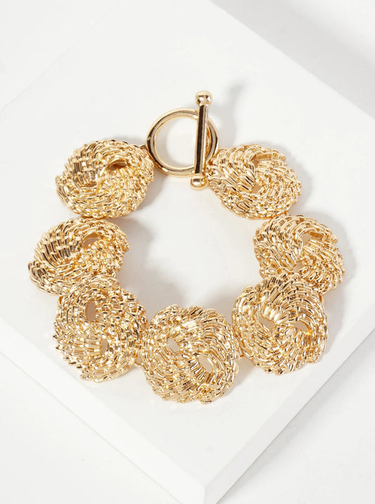 Textured Round Design Vintage Chain Bracelet With-Toggle-Closure