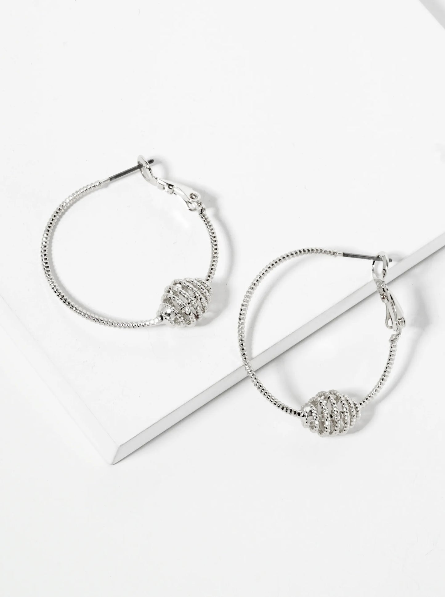 Textured Spiral Accent 30mm Latch Back Hoop Earrings