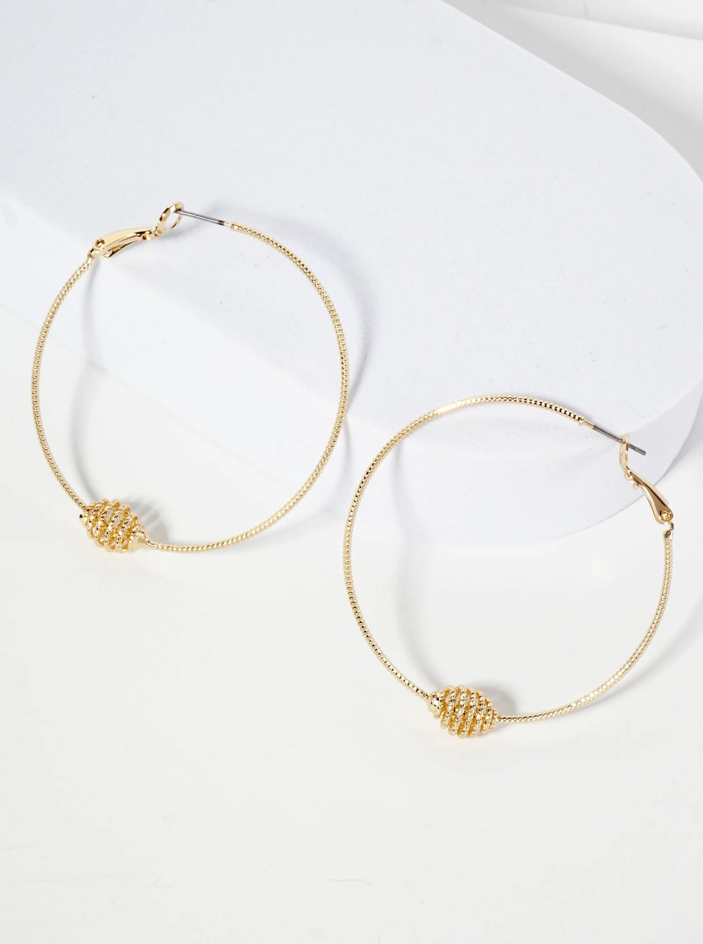 Textured Spiral Accent 50mm Latch Back Hoop Earrings