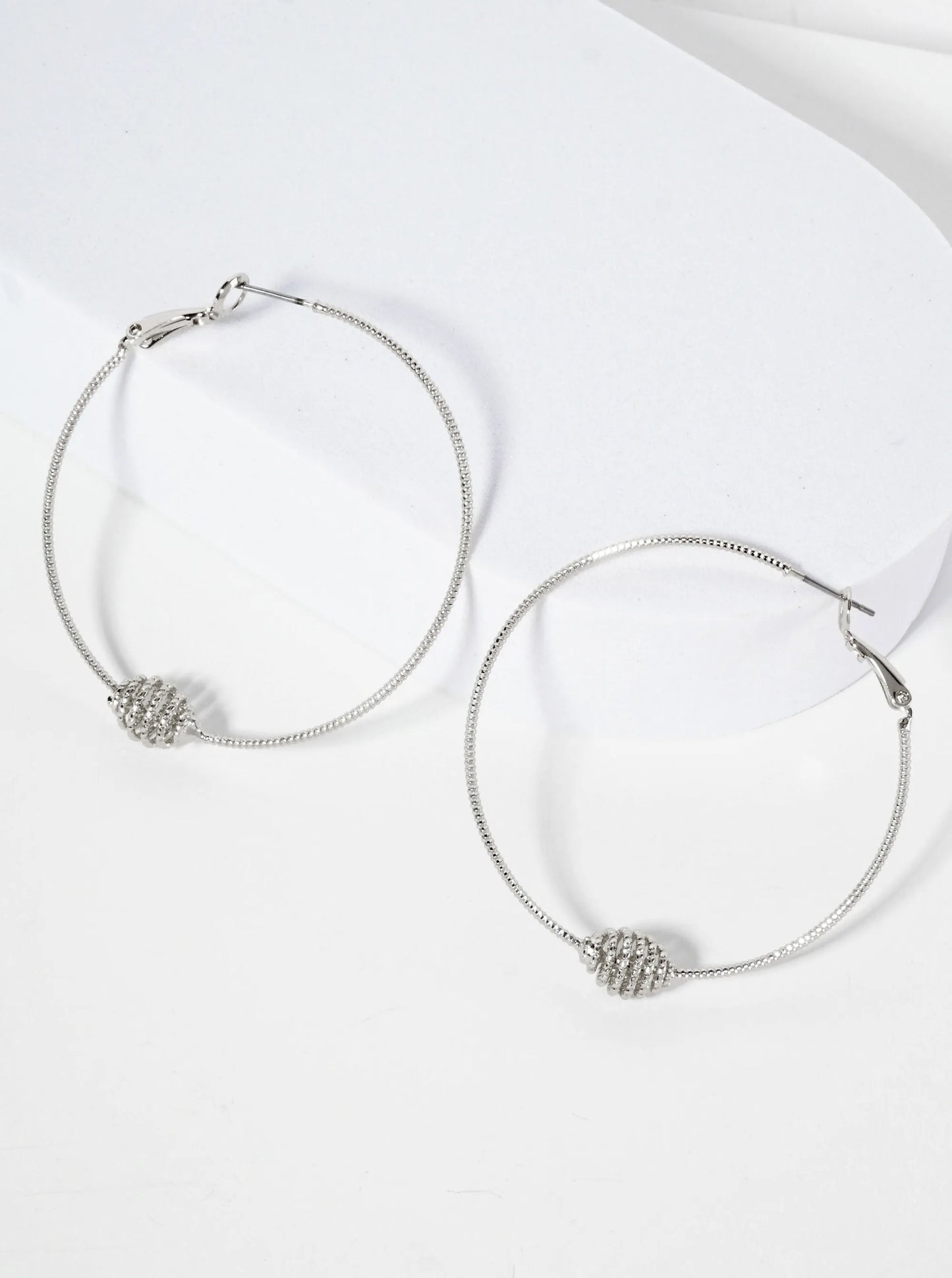 Textured Spiral Accent 50mm Latch Back Hoop Earrings