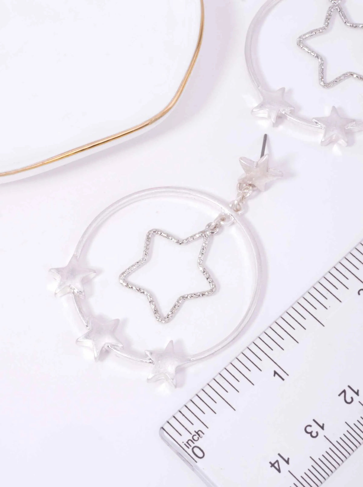 Textured Star Round Matte Post Drop Earrings - Worn Silver Rhodium