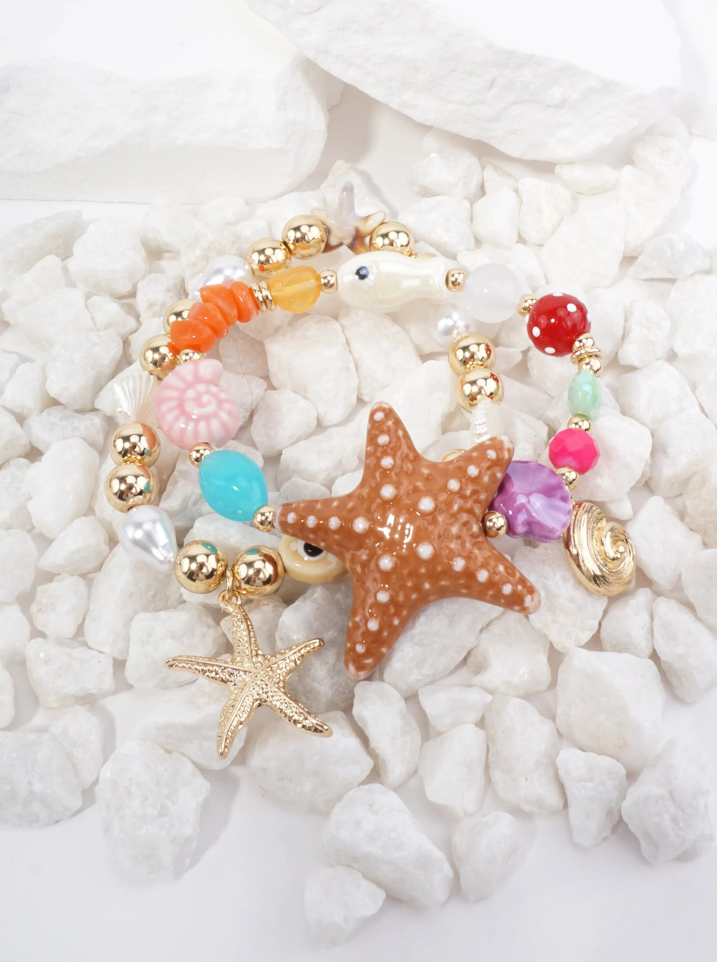 Textured Starfish Stretch Charm Bracelet