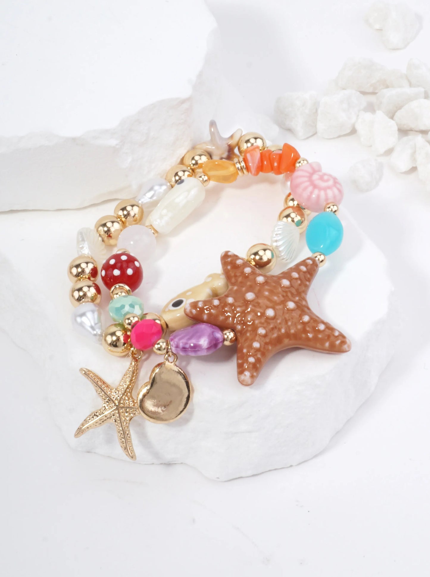 Textured Starfish Stretch Charm Bracelet