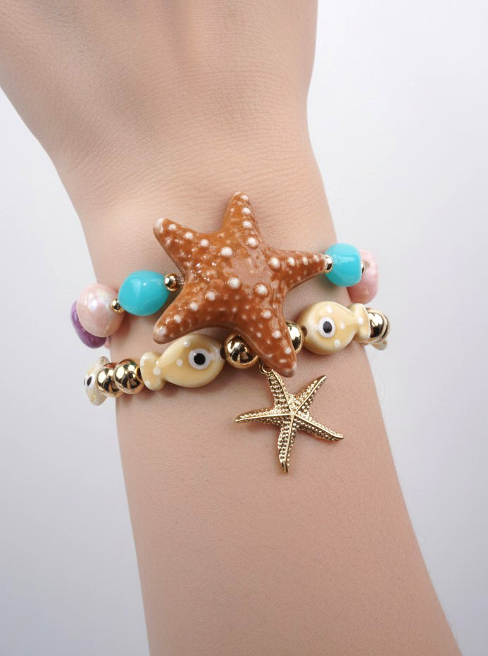 Textured Starfish Stretch Charm Bracelet