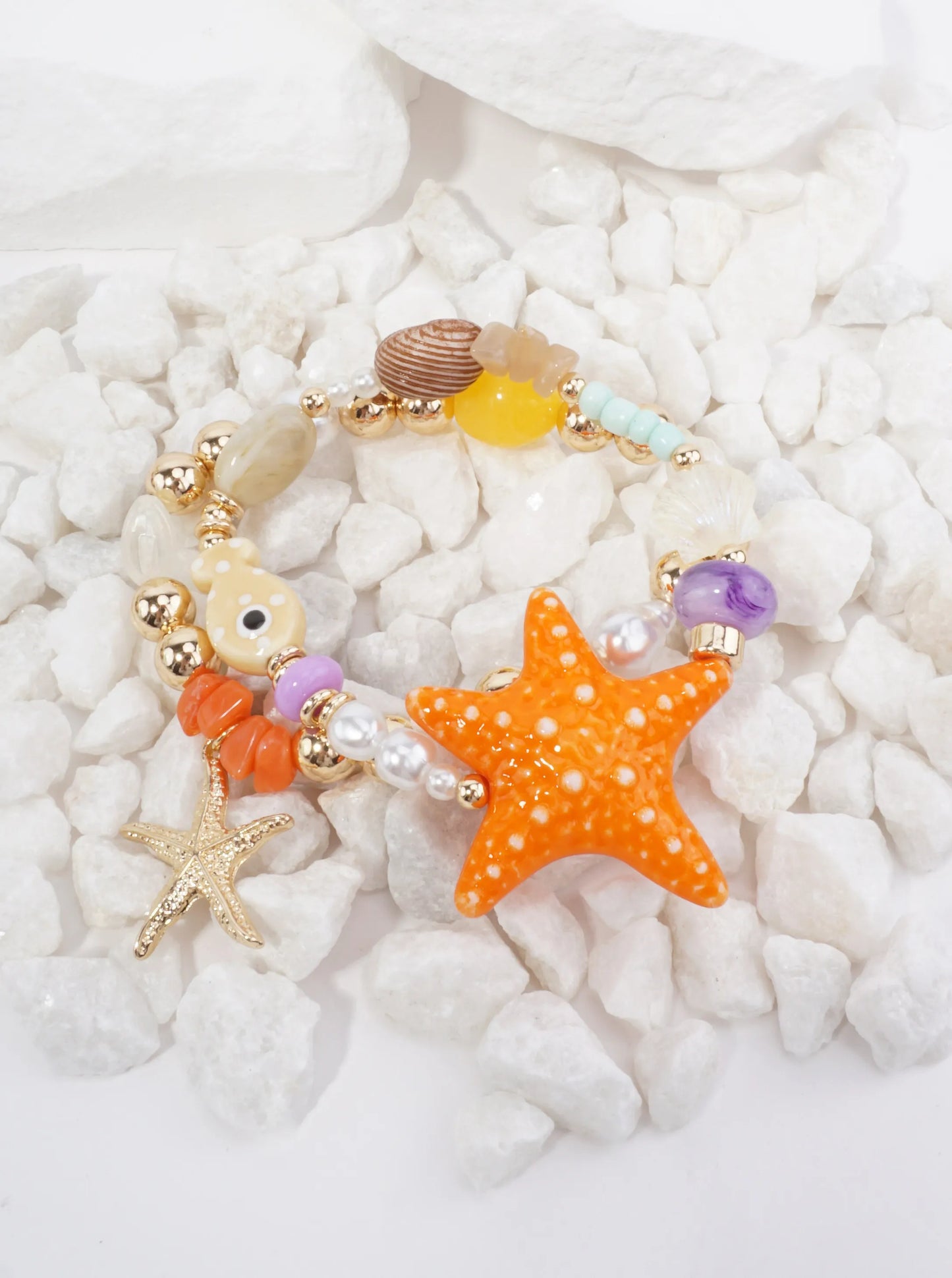 Textured Starfish Stretch Charm Bracelet