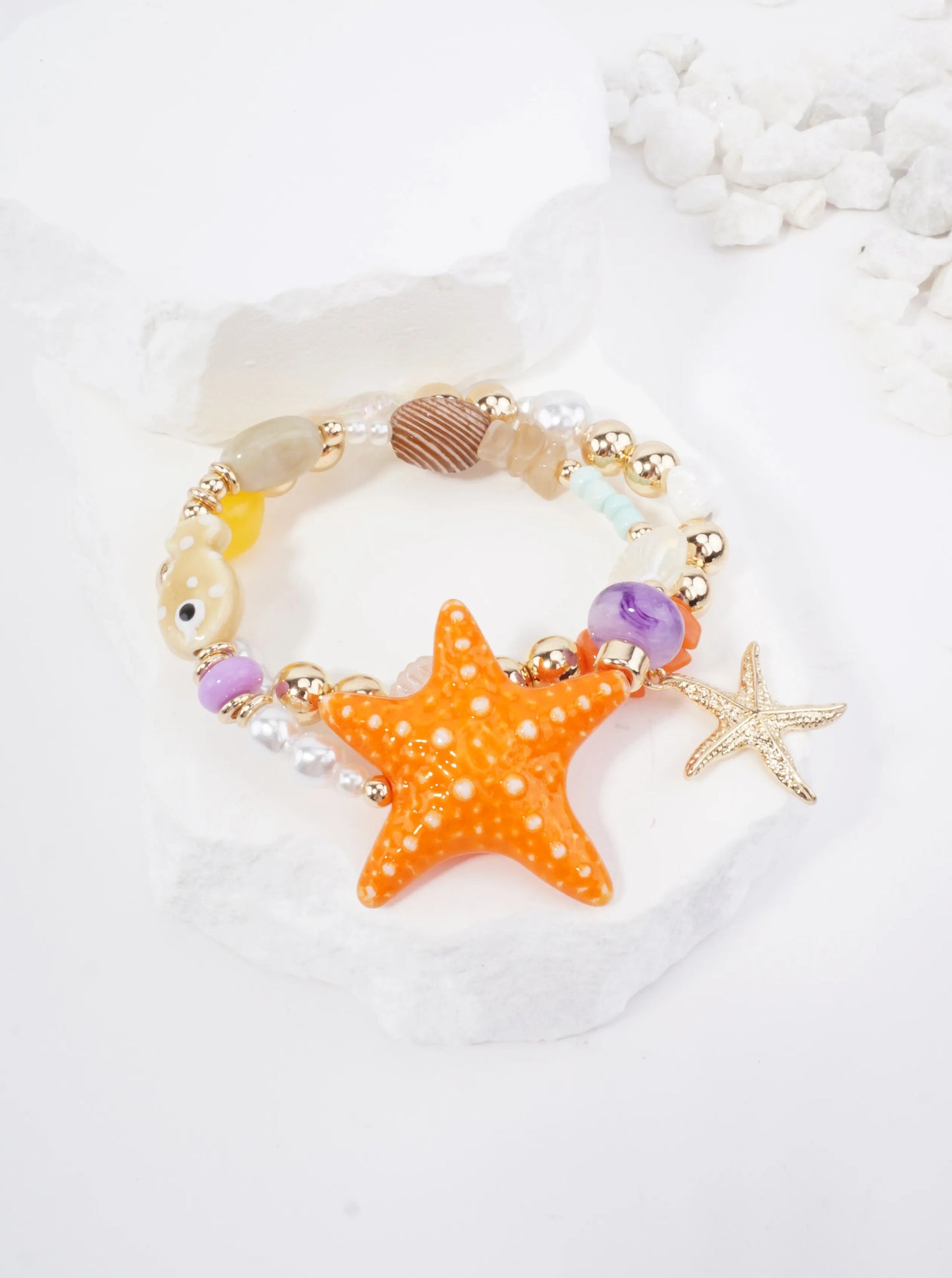Textured Starfish Stretch Charm Bracelet