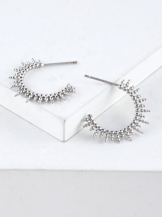 Textured Sunburst Brass Hoop Earrings
